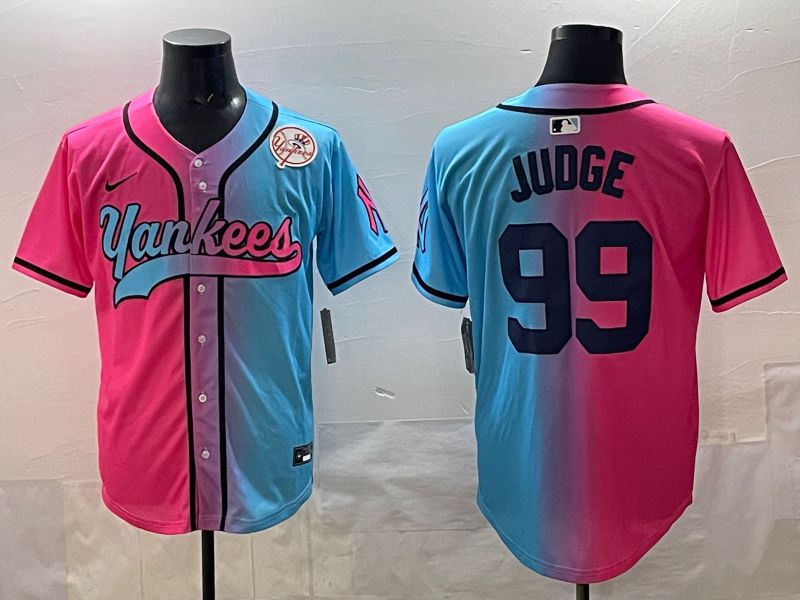 Men New York Yankees 99 Judge Blue pink Game 2025 Nike MLB Jersey style 008
